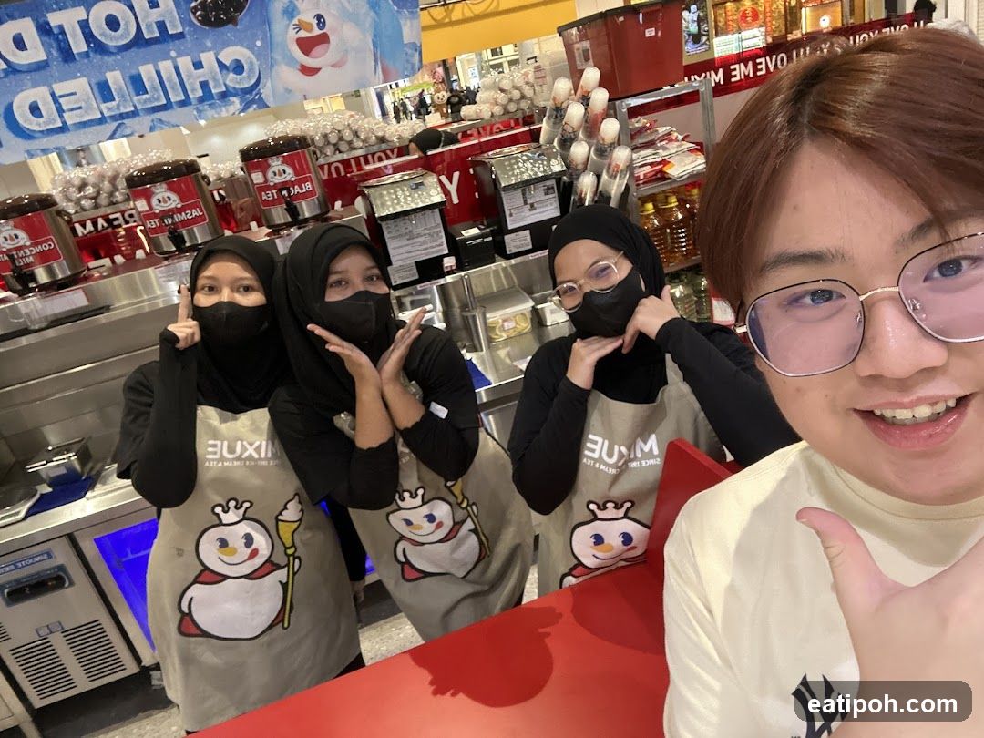 Staff at a beverage counter