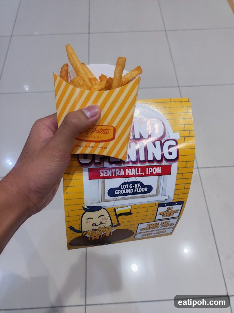 Happy Potato promotional flyer and fries