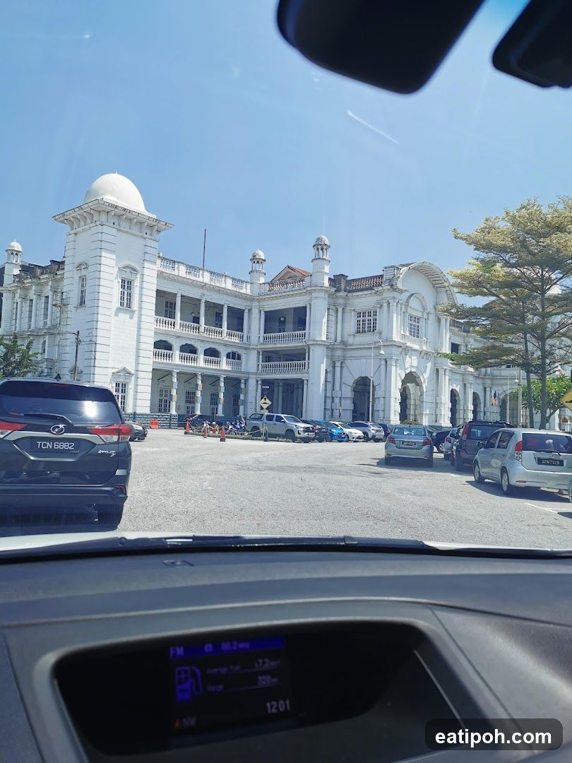 View from Car Window at Historic Building