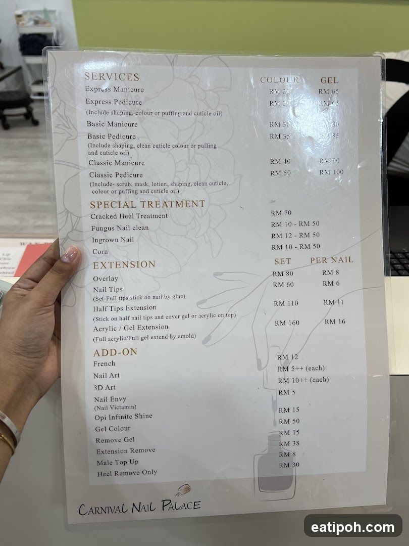 Carnival Nail Palace Menu