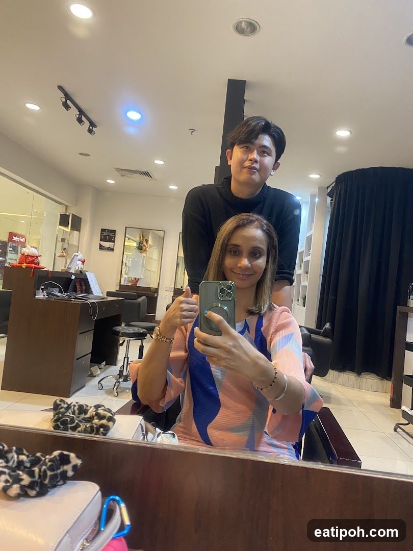 Interior selfie at salon