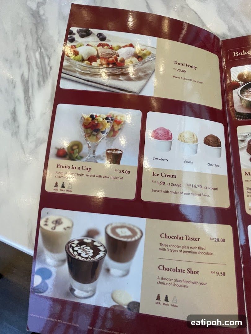 Ice Cream and Chocolate Menu