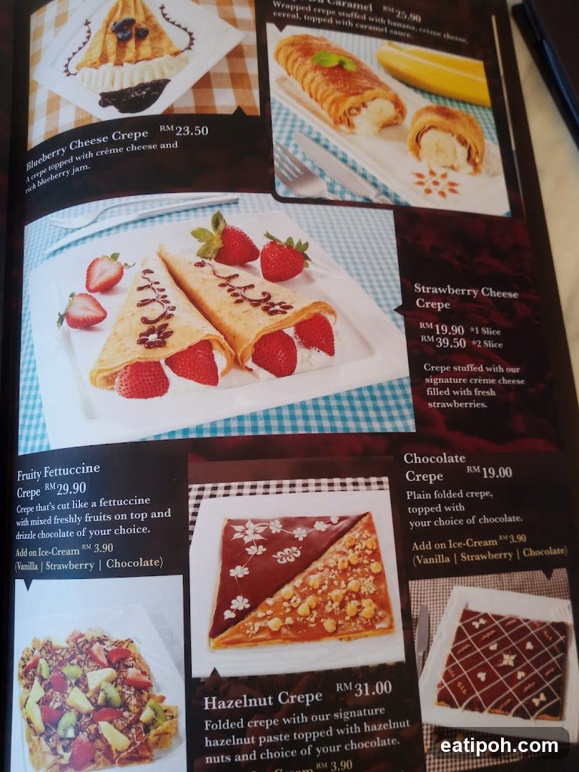 Crepes and Desserts Menu