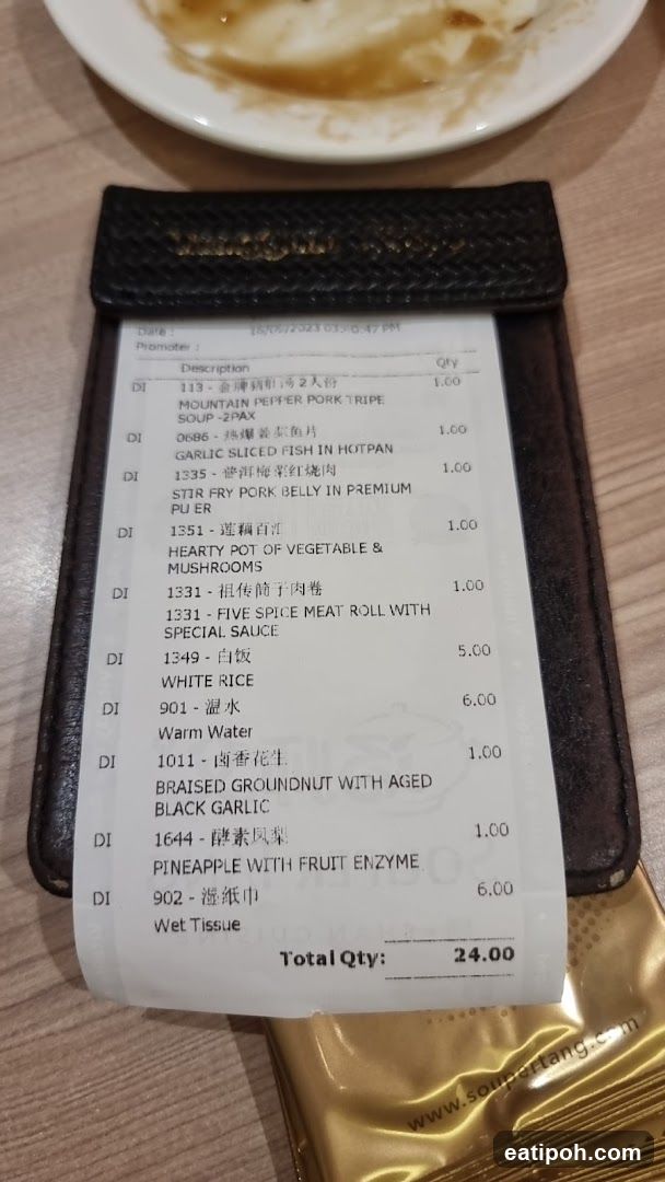 Restaurant receipt and table setting