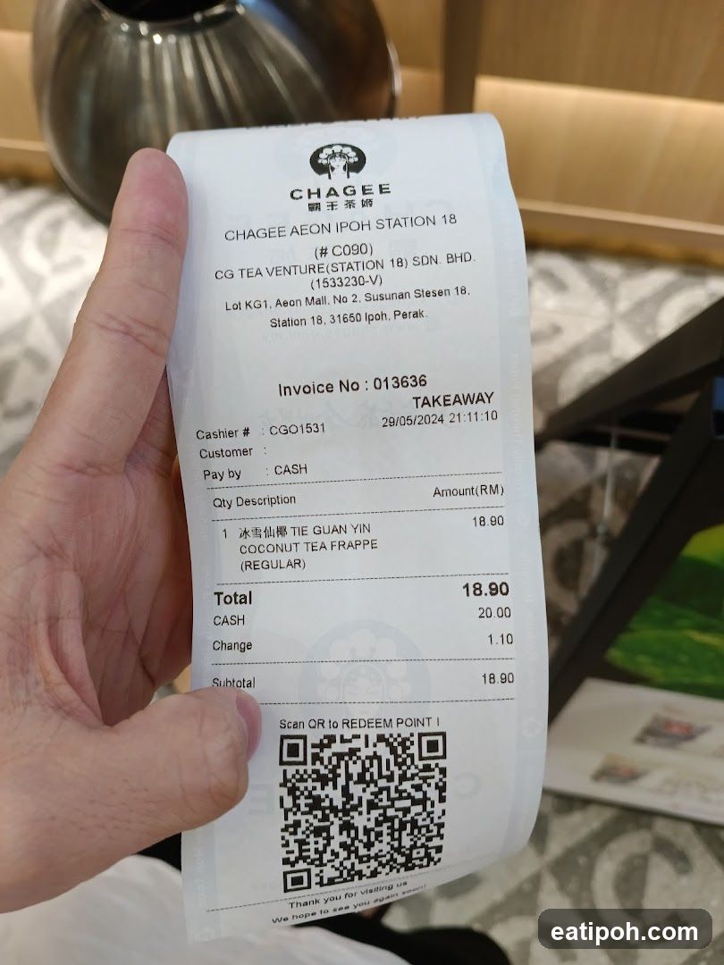Chagee Aeon Ipoh Station 18 Receipt