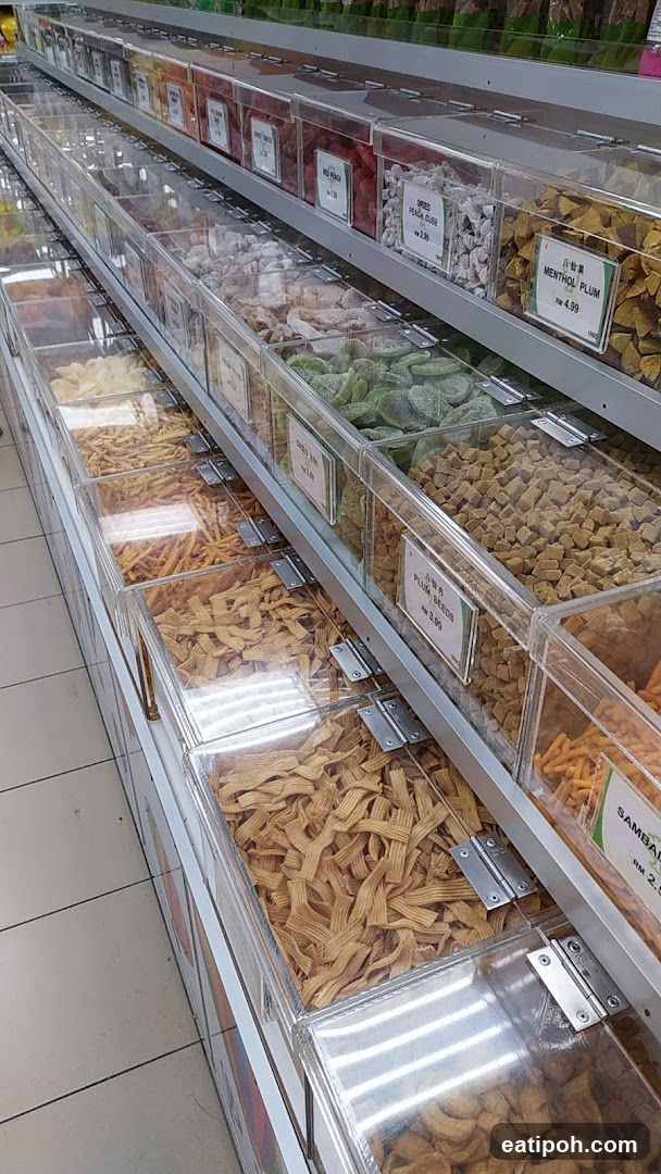 Grocery aisle with dried snacks