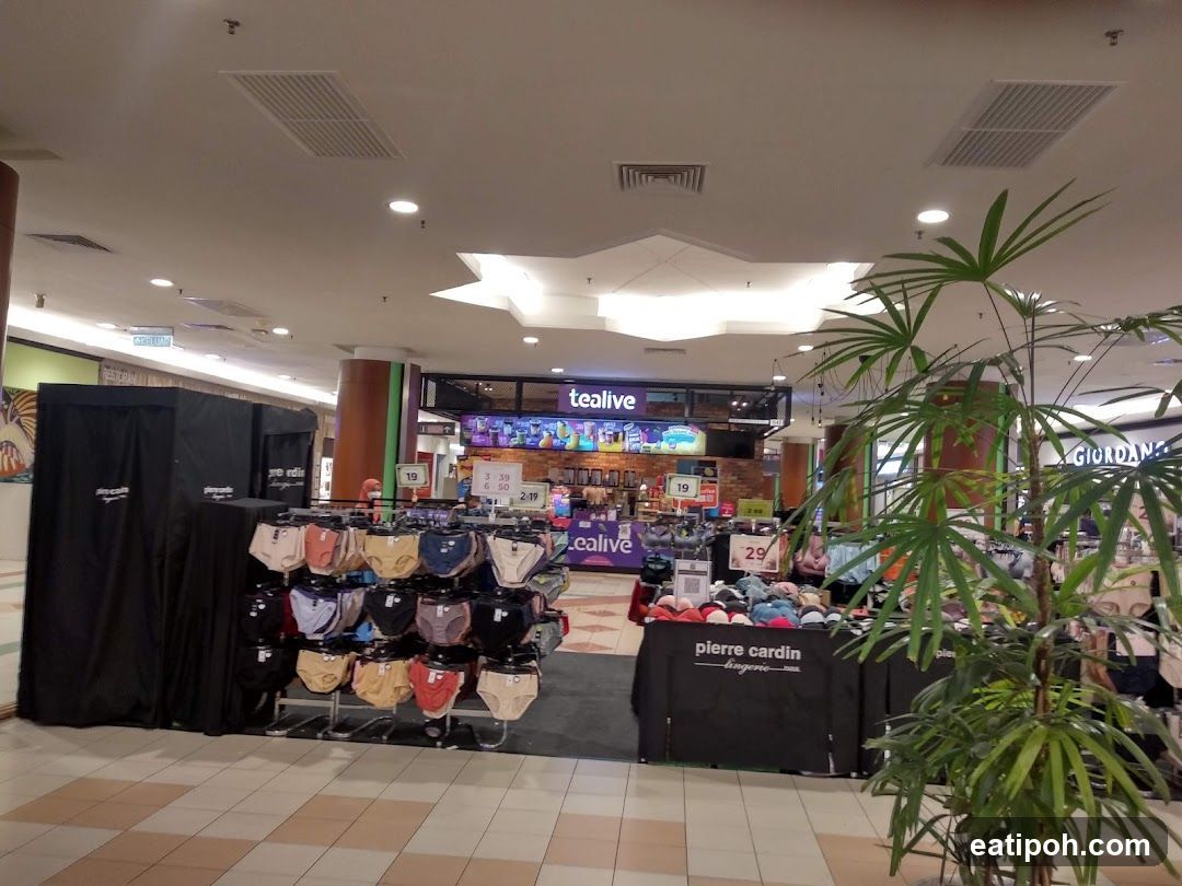 Interior of shopping mall with lingerie displays