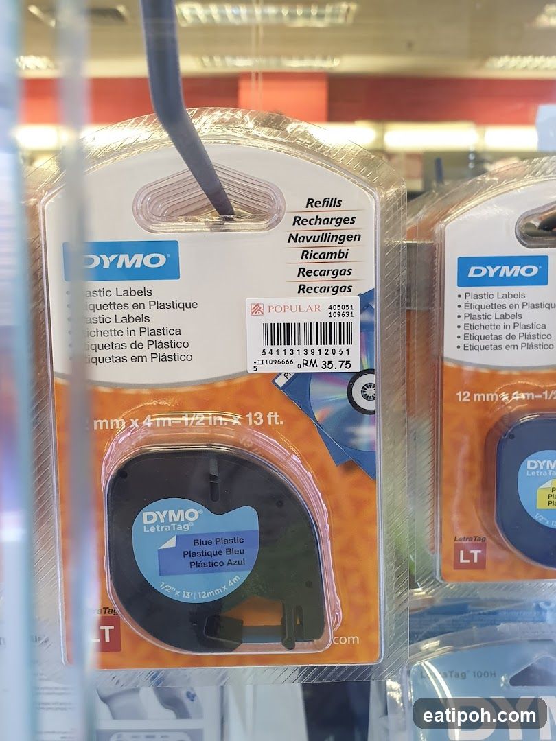 DyMo Plastic Label Refills on Display