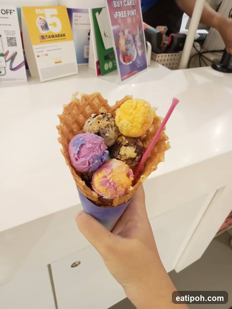 Ice Cream Cone with Multiple Flavors