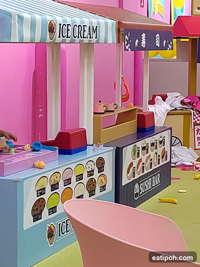 Play area with toy shops