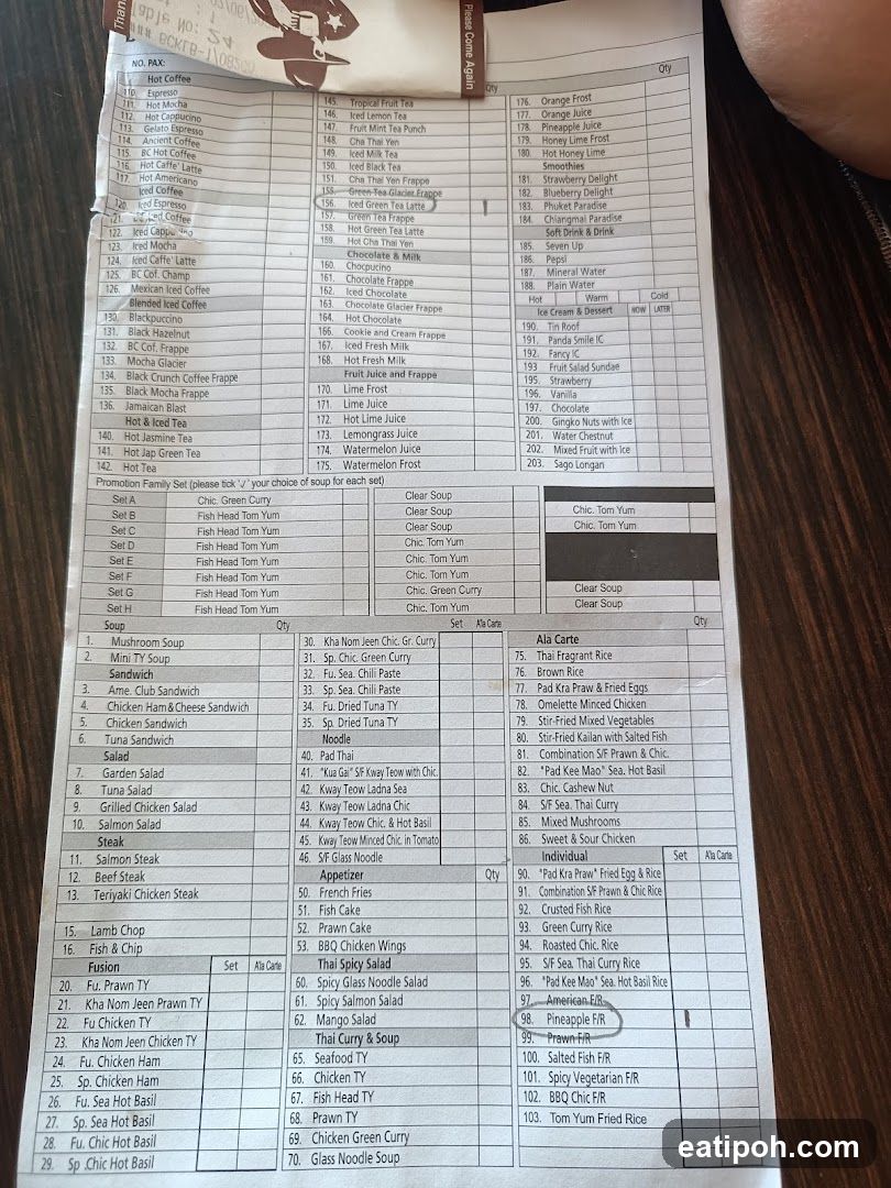 Printed Menu on Table