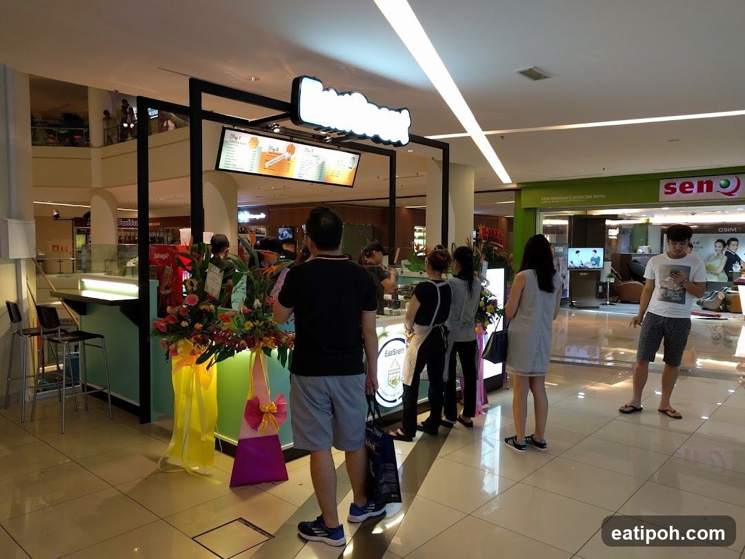 Interior of shopping mall with food stall