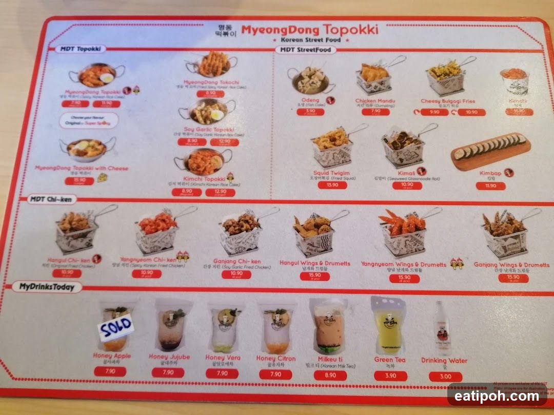 MyeongDong Topokki Menu