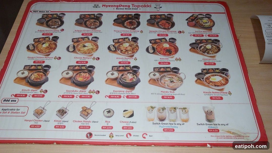 MyeongDong Topokki Korean Street Food Menu