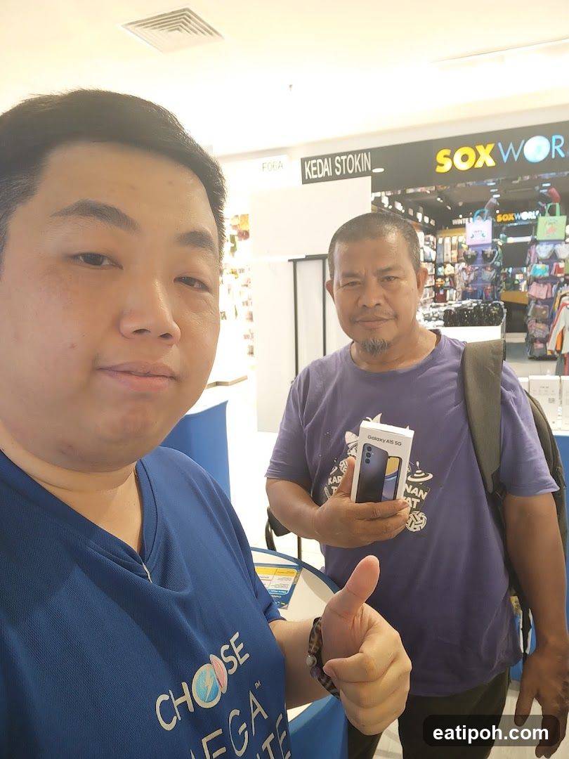 Two individuals in a retail store interior