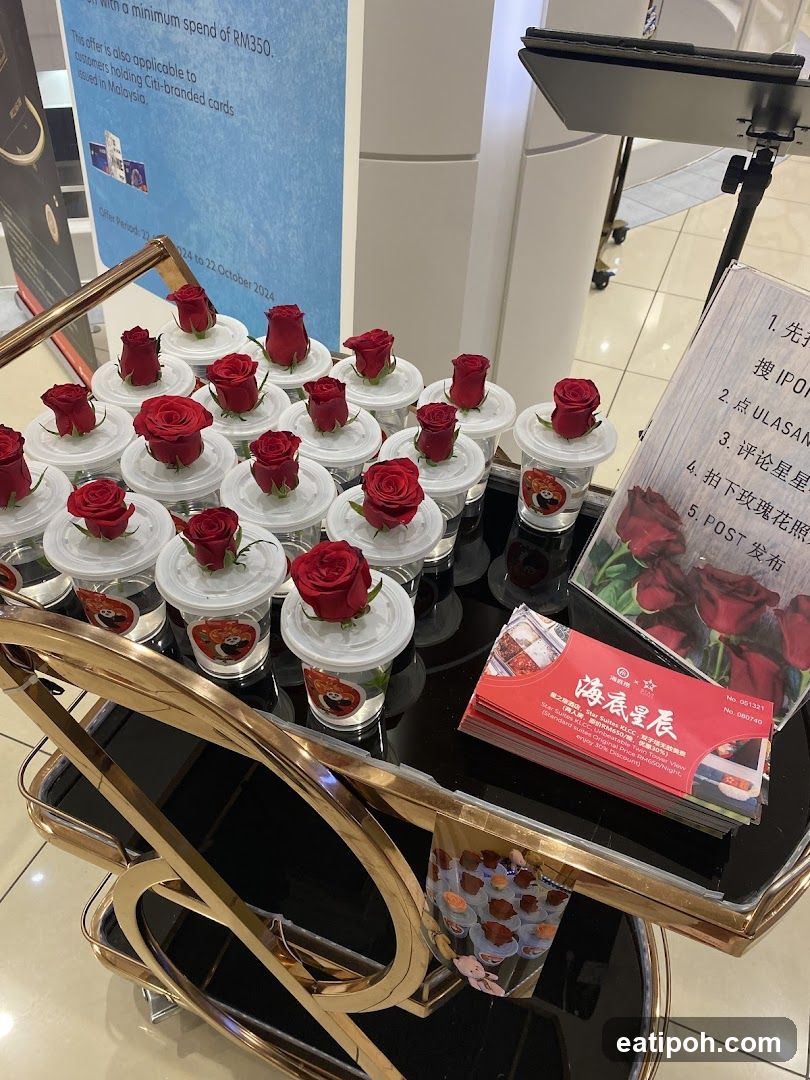 Promotional Display with Red Roses in Cups