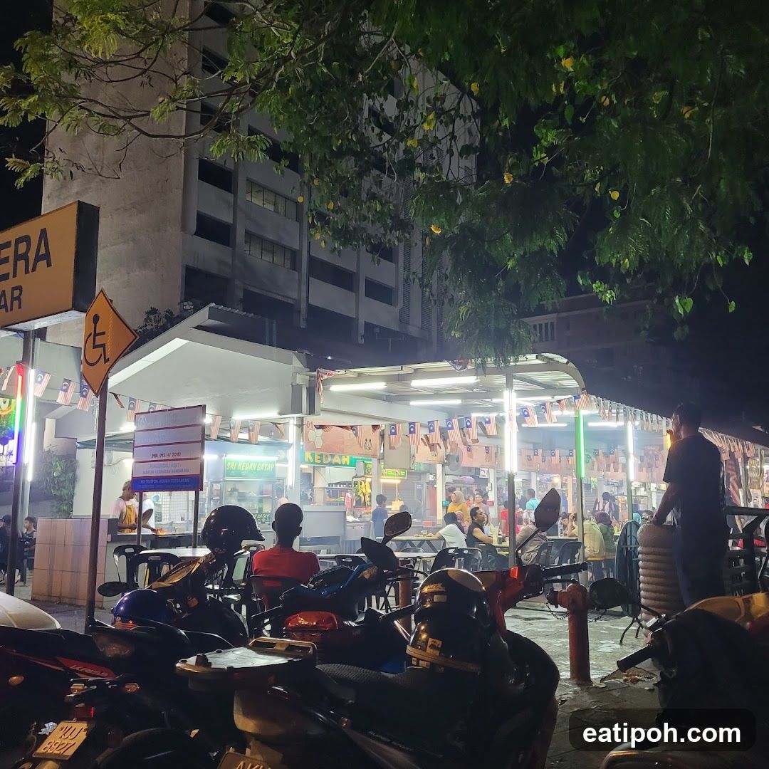 Nighttime street food stall area
