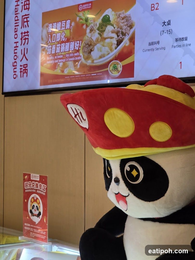 Panda mascot at seafood hot pot restaurant