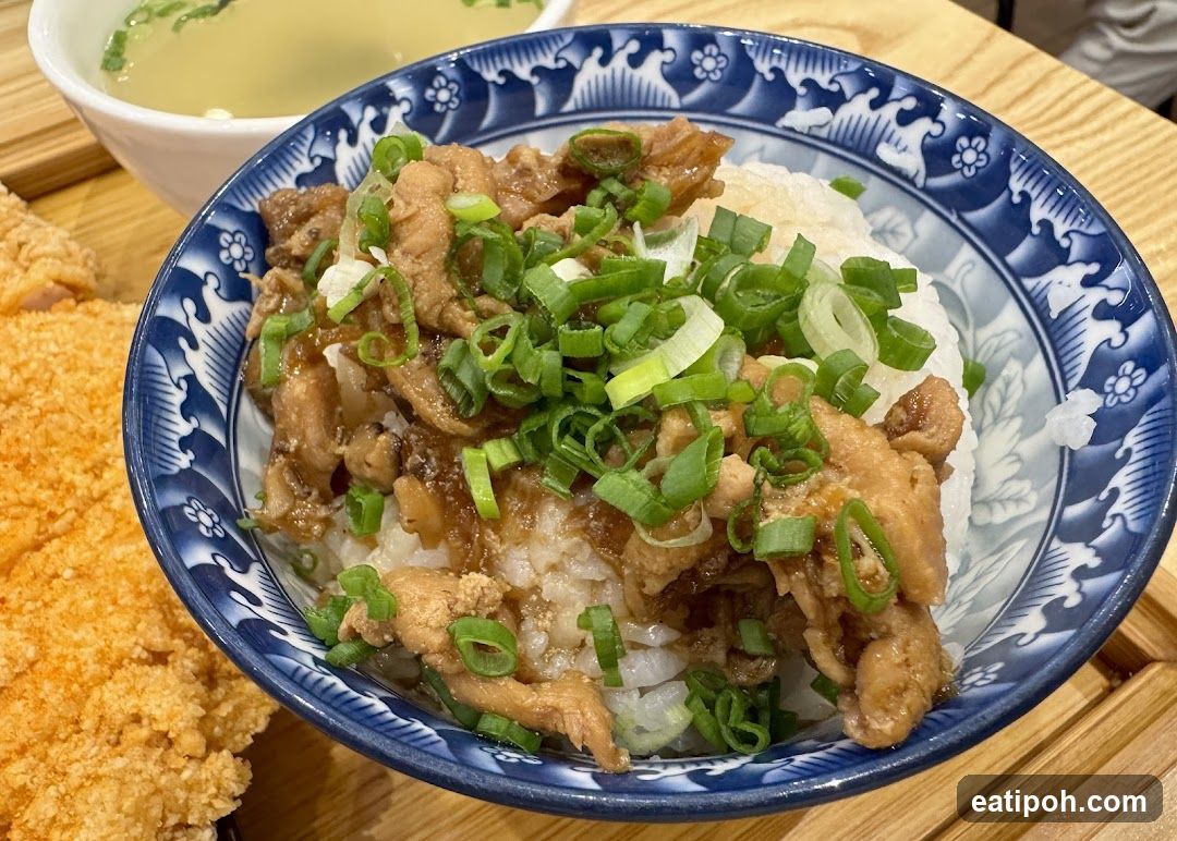 Rice bowl with meat and green onions