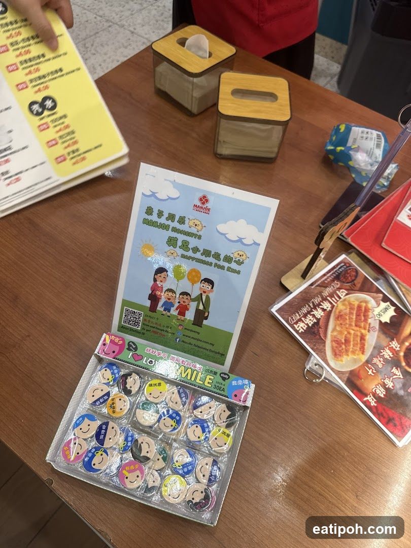 Table with promotional materials and food items