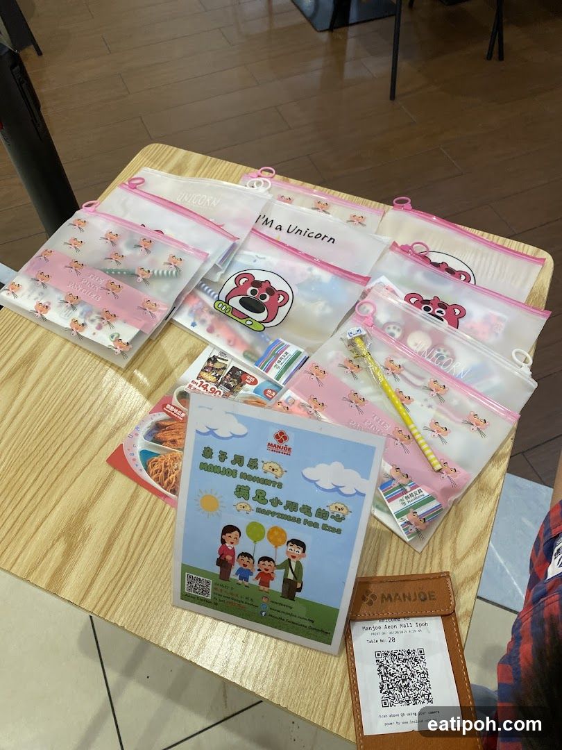 Table with promotional items and flyers