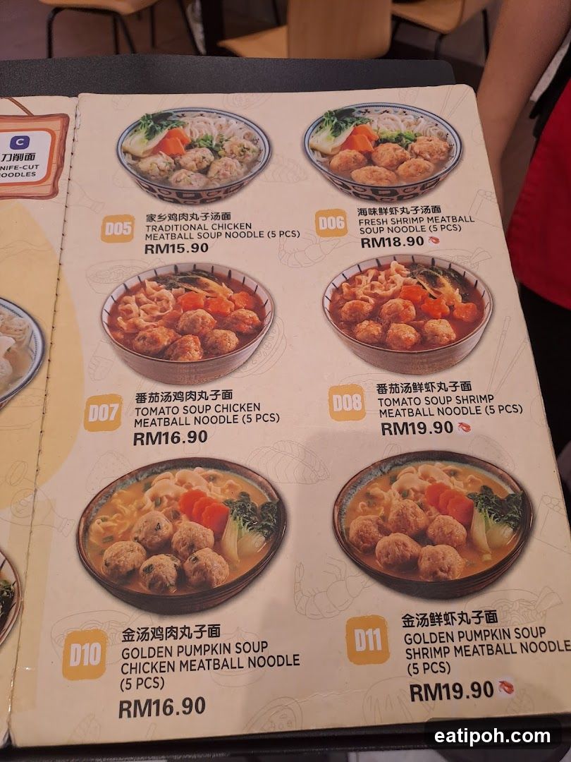 Noodle Menu with Meatball Options