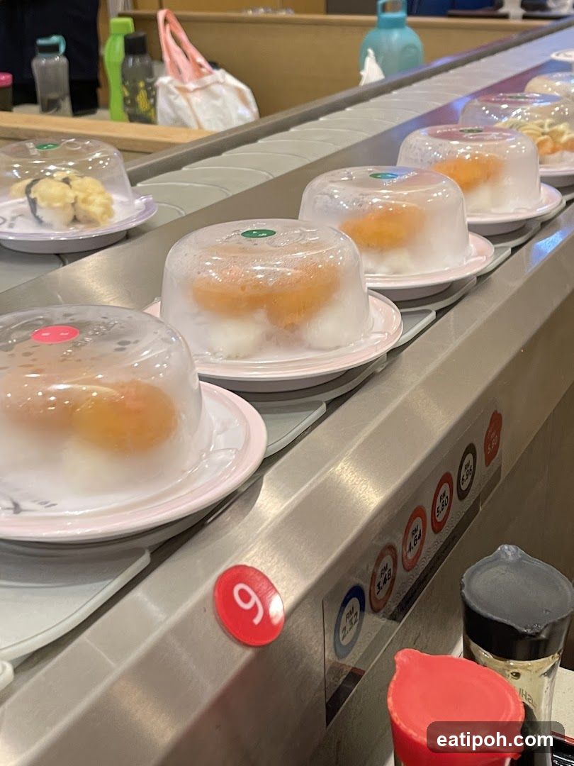 Sushi conveyor belt in restaurant