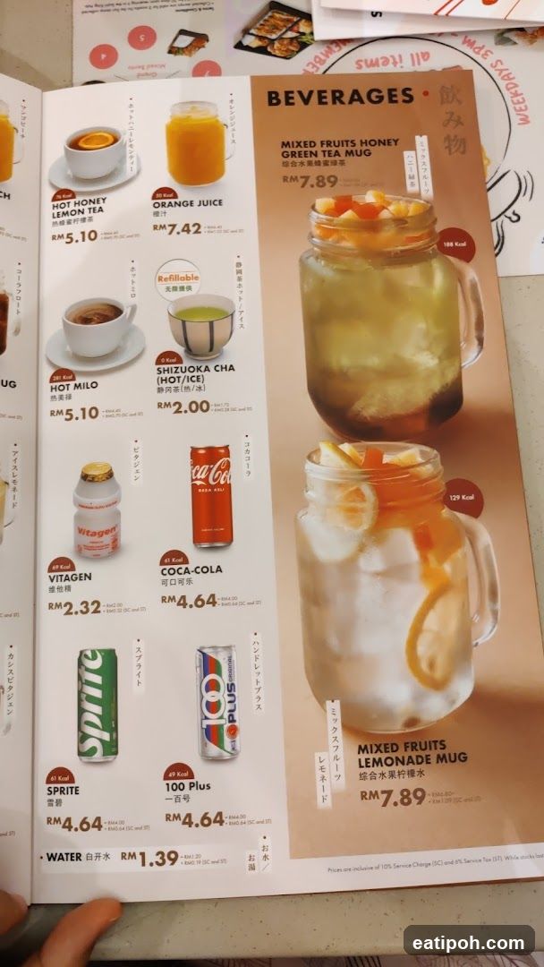 Beverages Section of Menu
