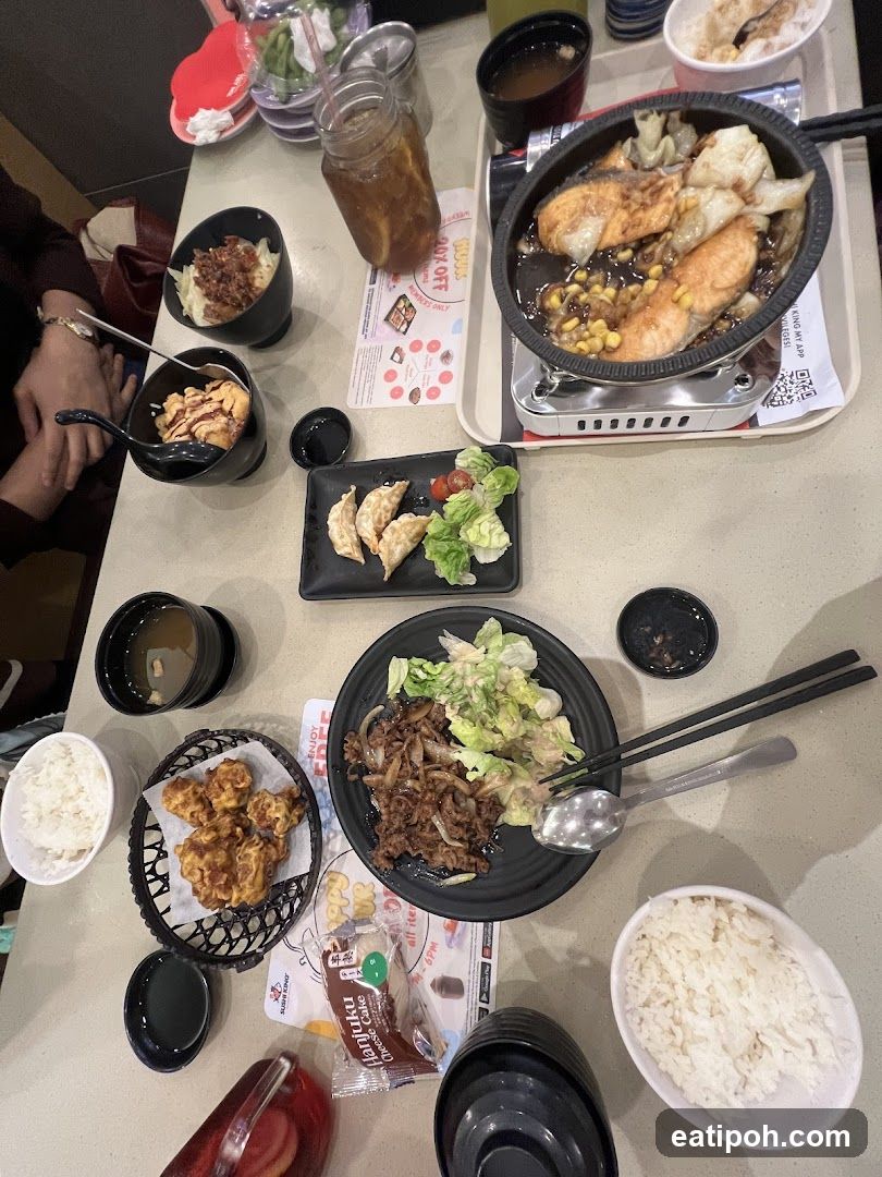 Dining table with assorted dishes