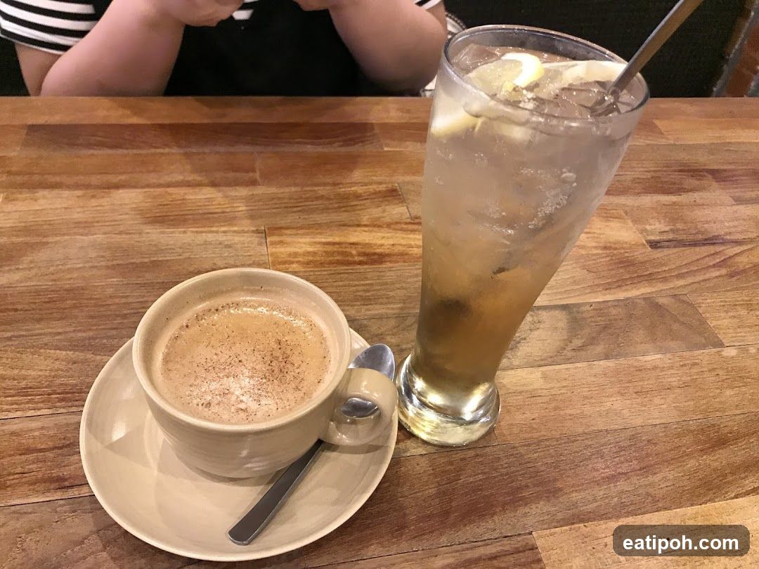Coffee and Iced Drink on Wooden Table