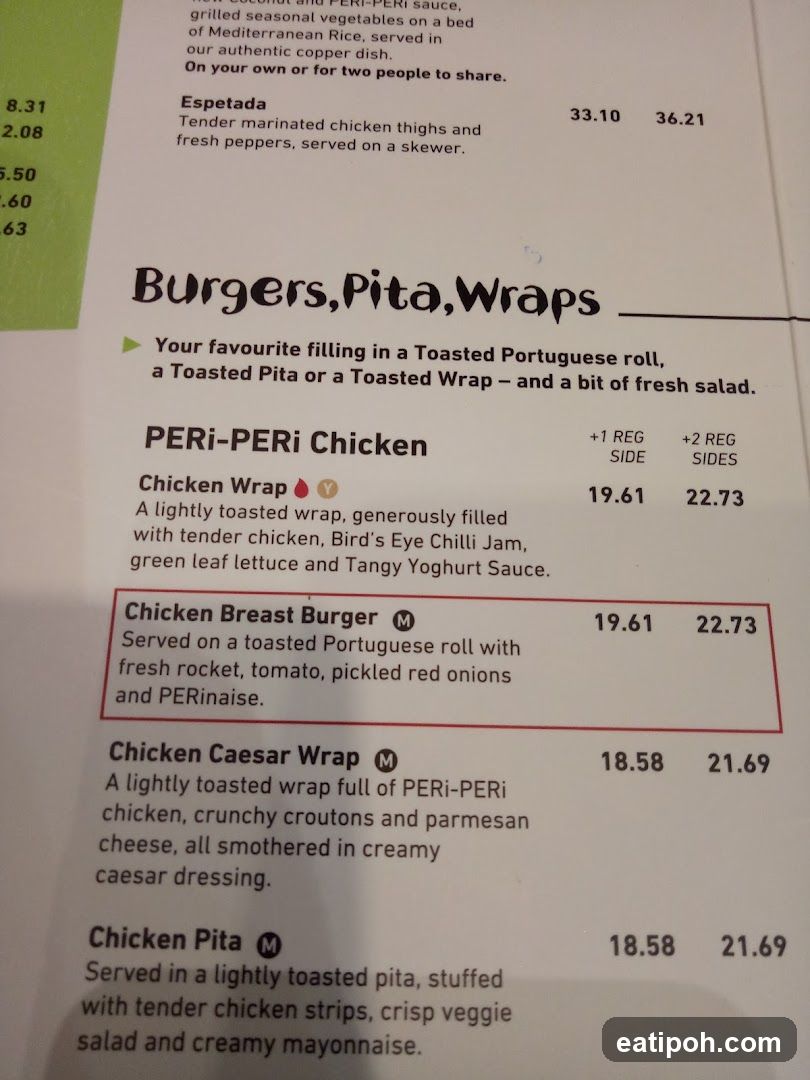 Burgers, Pita, Wraps Section