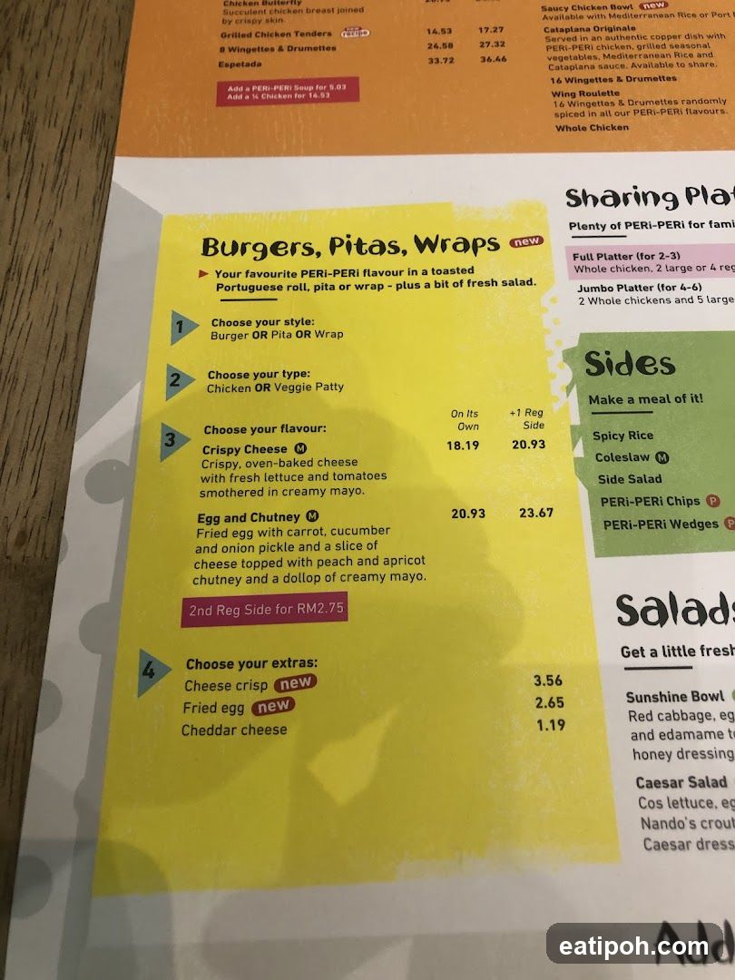 Burgers, Pitas, Wraps Section