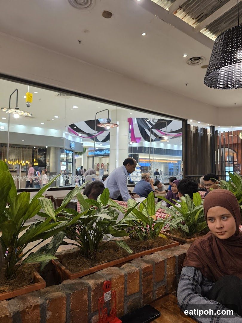 Interior of a shopping mall dining area