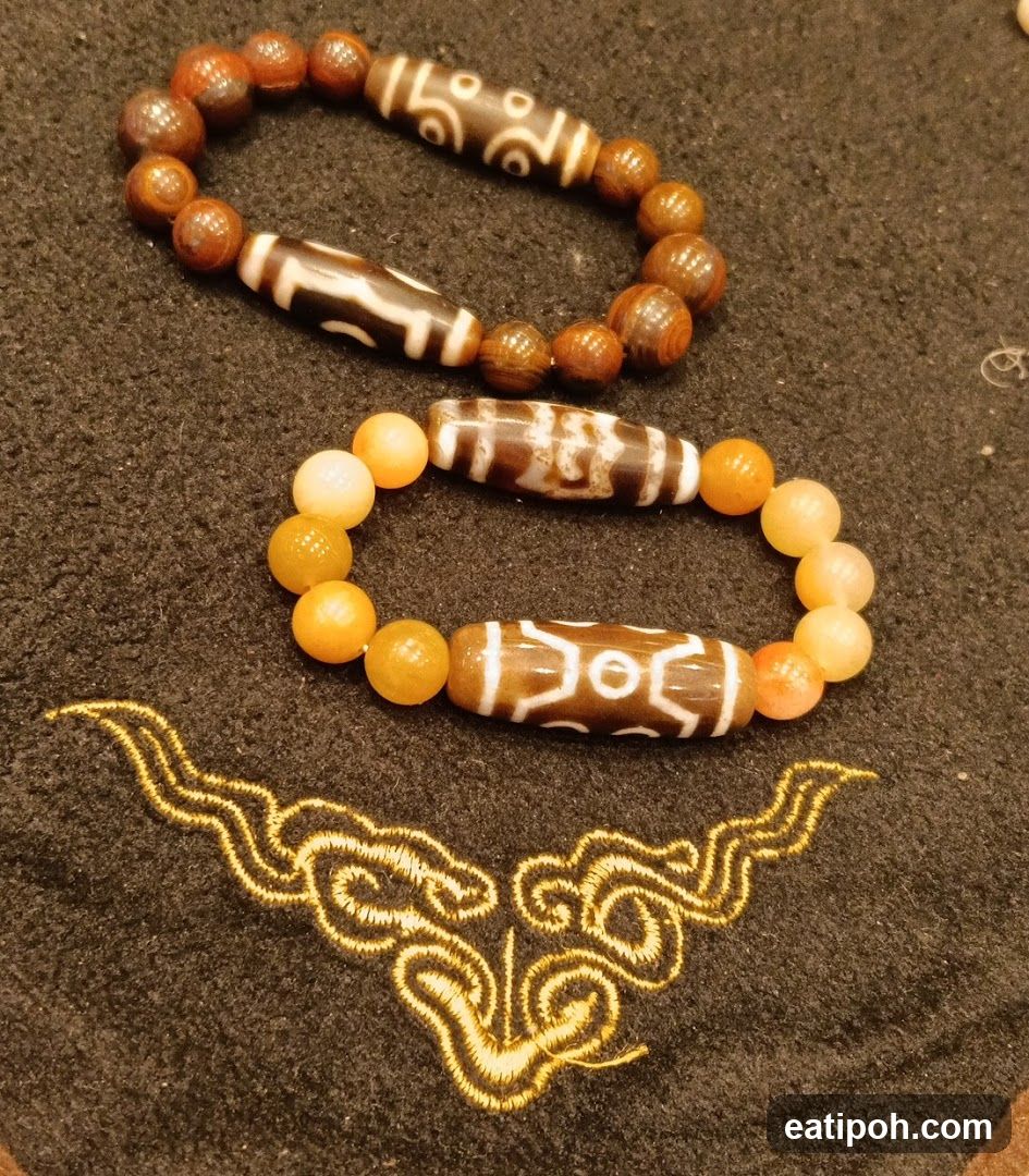 Beads on embroidered cloth