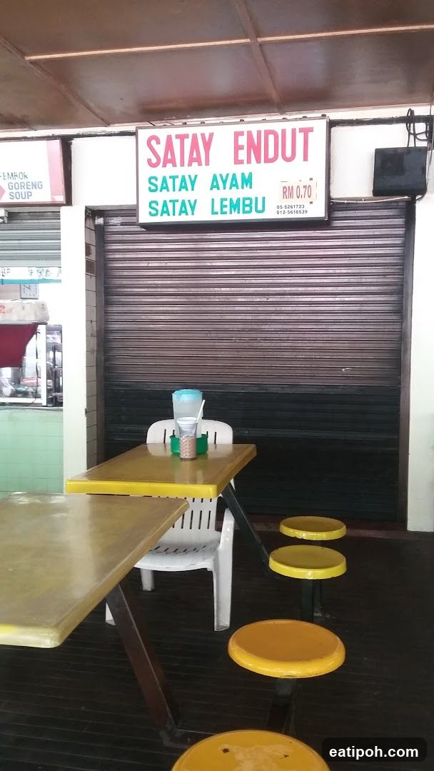 Closed food stall with outdoor seating