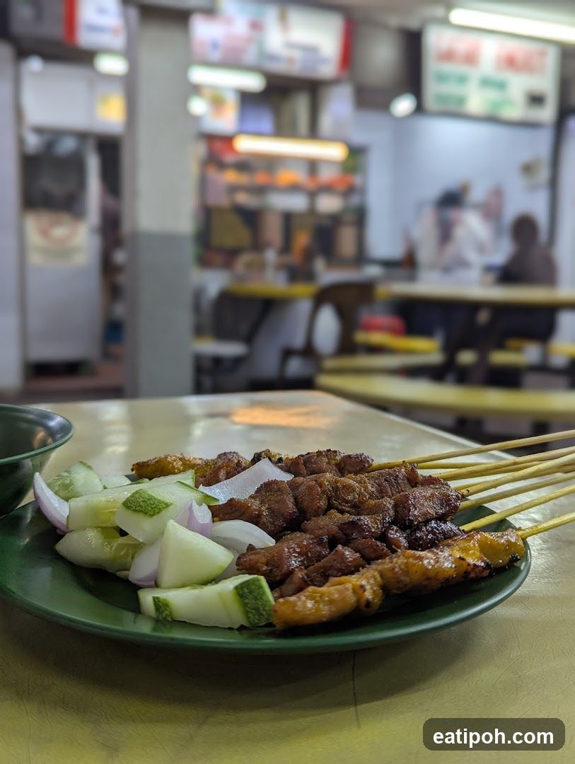 Satay at Side Dishes in Food Stall Interior