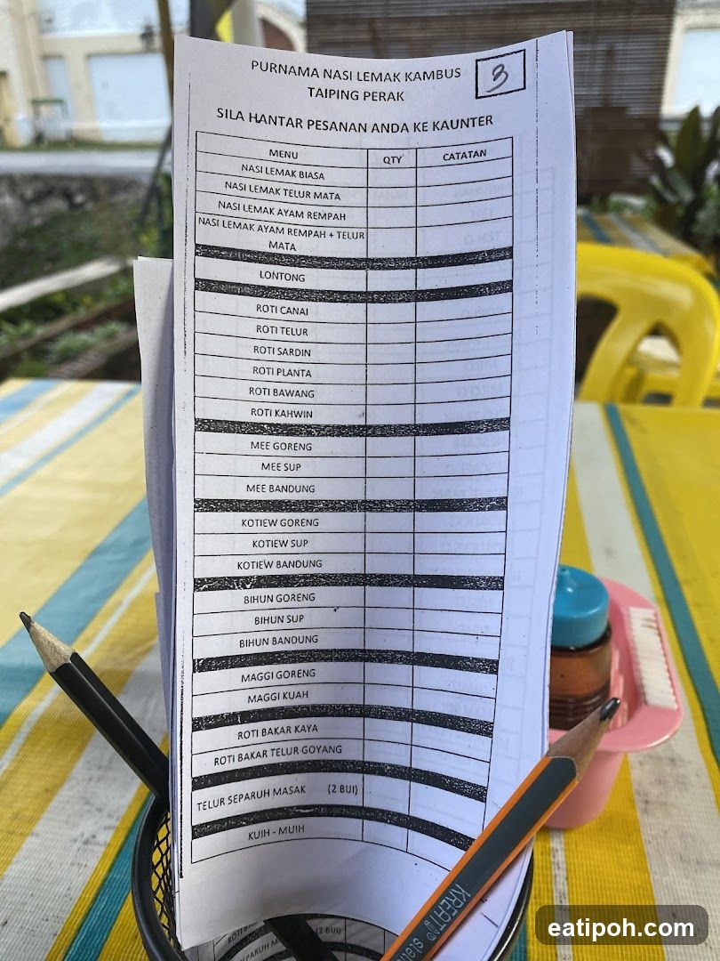 Order Form at Nasi Lemak Kambus Taiping Perak