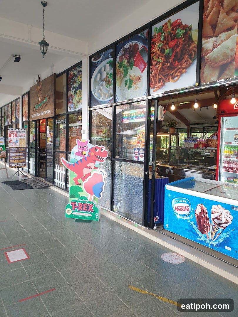 Restaurant storefront with promotional displays