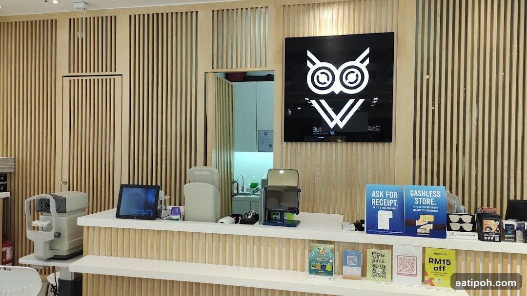 Owl-themed optometry clinic interior