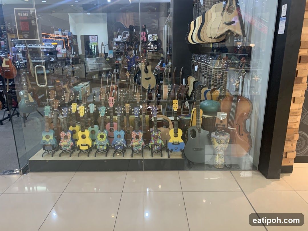 Storefront Display of Musical Instruments