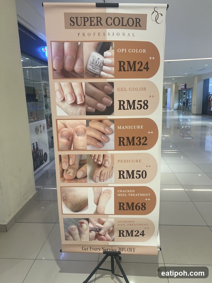 Super Color Professional Nail Service Menu Board
