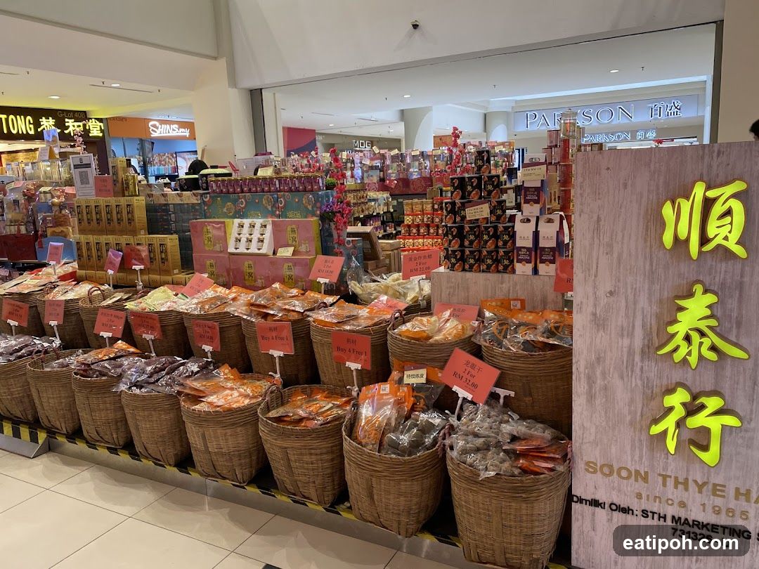 Interior of a shopping mall with a traditional goods stall