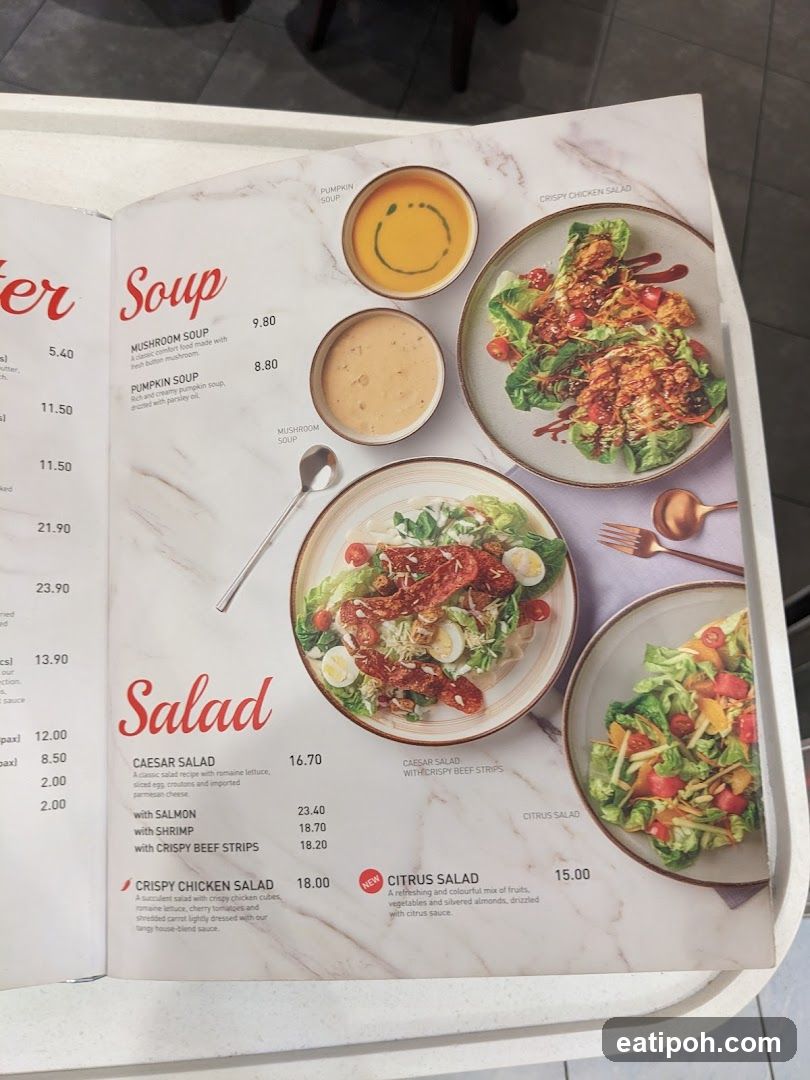 Soup and Salad Section of Menu