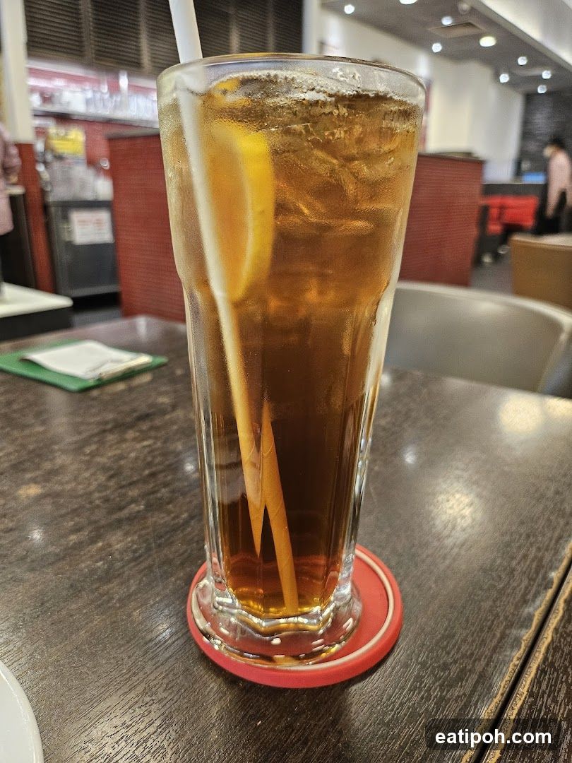 Iced beverage in restaurant interior