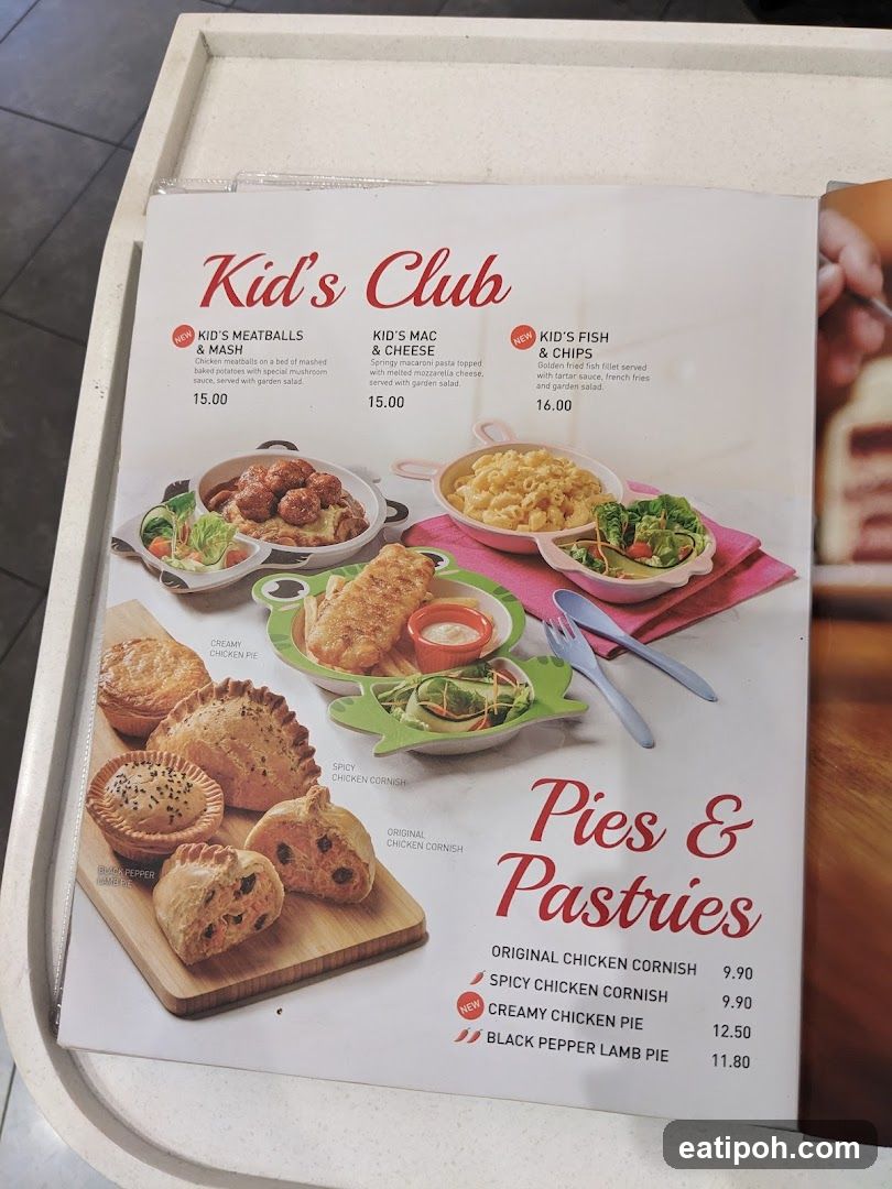 Kid's Club and Pies & Pastries Menu