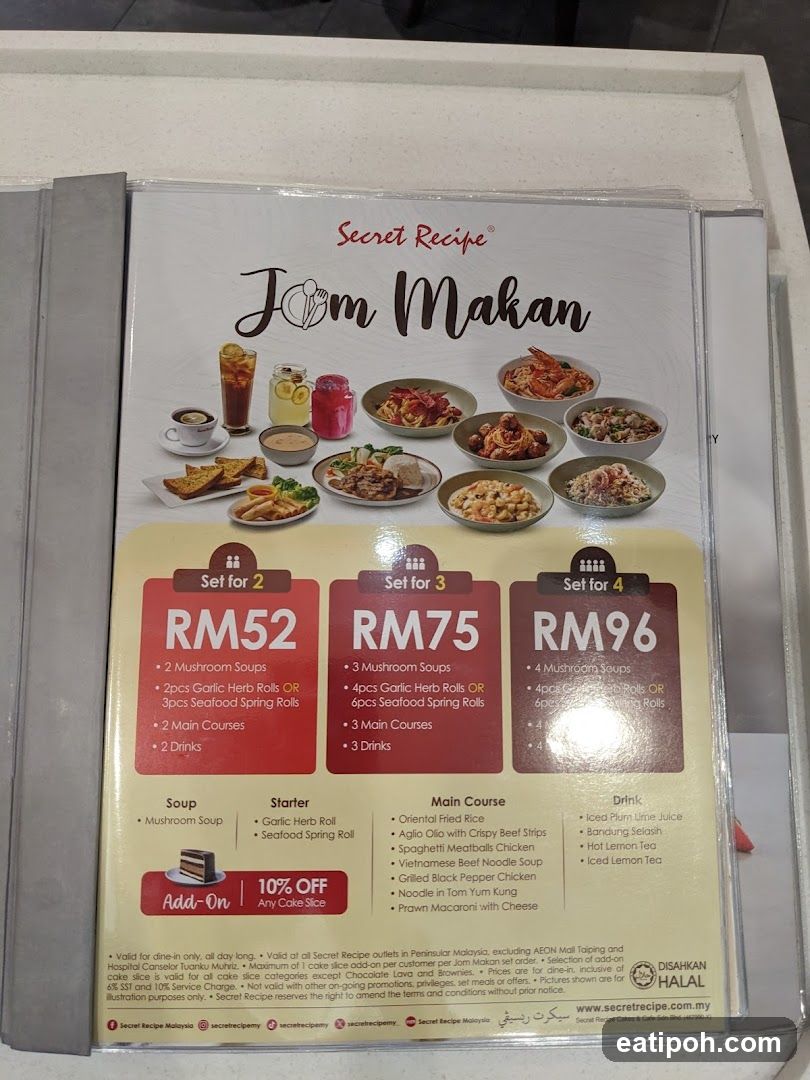 Secret Recipe Jom Makan Menu