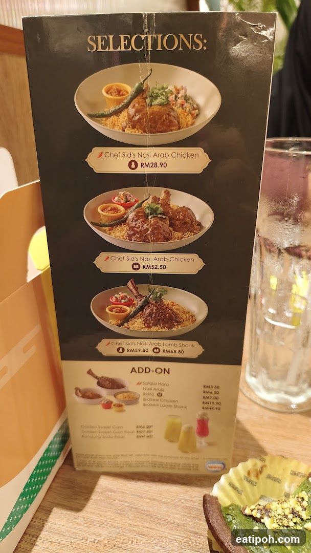 Chef Sid's Nasi Arab Selections Menu