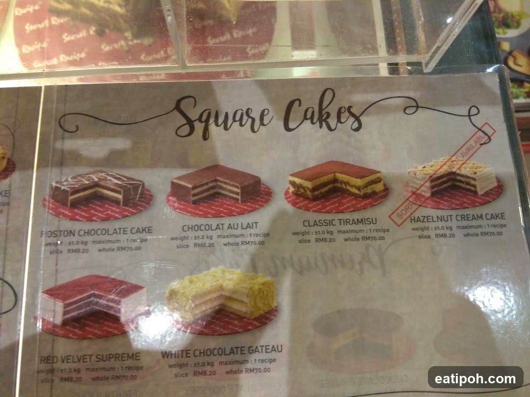 Square Cakes Menu