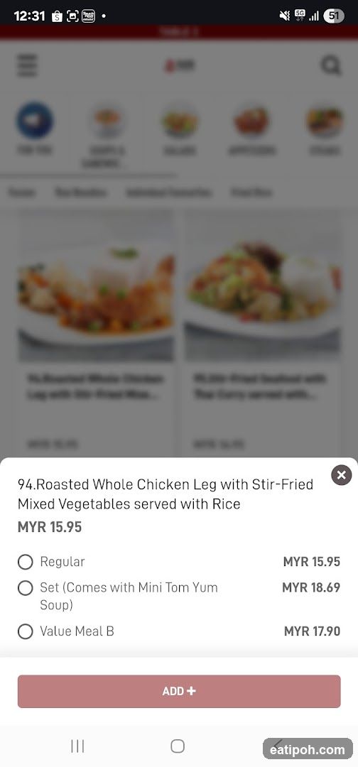 Roasted Whole Chicken Leg with Stir-Fried Mixed Vegetables served with Rice
