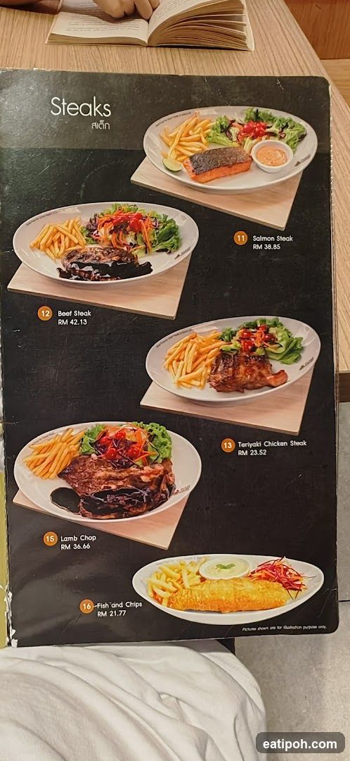 Steaks Section of Menu